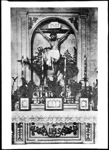 View of the Altar of the Miraculous at Mission Santa Clara, ca.1900