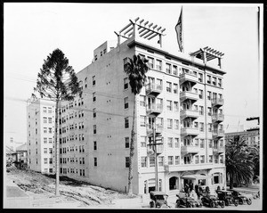 Exterior view of the Rex Arms Apartments in Los Angeles, 1920-1929