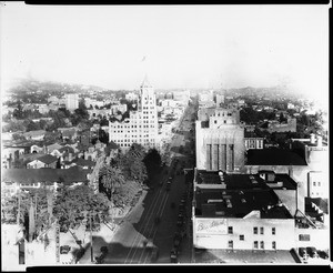 View of Hollywood Boulevard looking east from the Roosevelt Hotel, February 1929