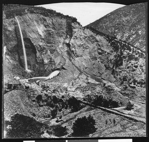 Hydraulic mining in an unidentified canyon, ca.1880-1920