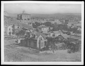 Panoramic view of North Broadway form the edge of Bunker Hill, Los Angeles, ca.1873-1882