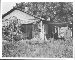 Exterior view of the Adobe stage station in San Francisquito Canyon ca.1930