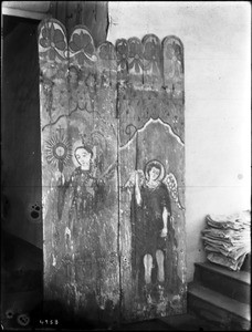 Part of the old altar in the mission church at the pueblo of San Juan, New Mexico, ca.1900