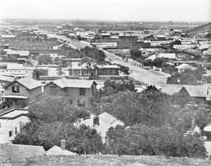 Birdseye view of North Broadway from Court House Hill, Los Angeles, ca.1875
