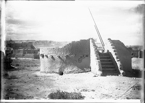 Estufa and ancient church at the Pueblo of San Ildefonso, New Mexico, 1898