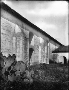 Brick buttresses at Mission Santa Inez, California, ca.1900