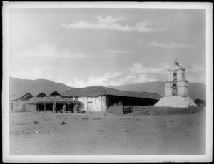 Buildings and bell tower at Mission Assistencia of San Antonio at Pala, ca.1898