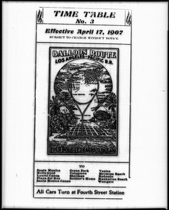 Los Angeles-Pacific Railroad Balloon Route timetable, 1907