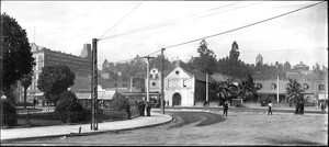 Panoramic view of the Los Angeles Plaza, looking west, ca.1905