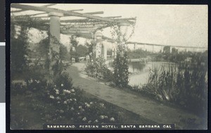 Garden of the Samarkand Persian Hotel in Santa Barbara, ca.1920