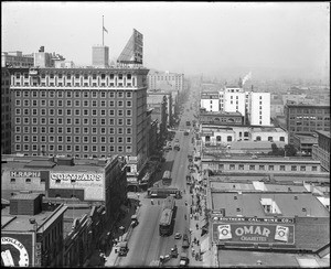 View of Main Street looking north from the top of a building near 6th Street, Los Angeles, ca.1917