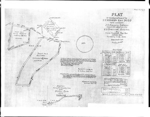 Surveyor's map drawn in September 1860, depicting a plat of three tracts of land at the Ex-Mission San Diego Alcala