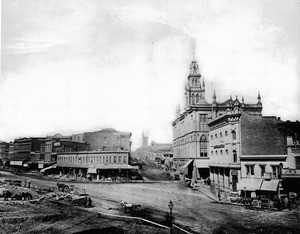 View of Market Street, Montgomery Street and Post Street, San Francisco, 1868