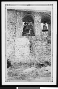 Hanging the bells during reconstruction of the Mission San Juan Capistrano