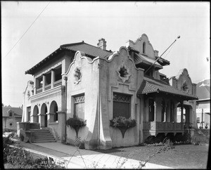 Exterior view of the Wiltcie B. Ames residence on Flower Street, 1880-1920