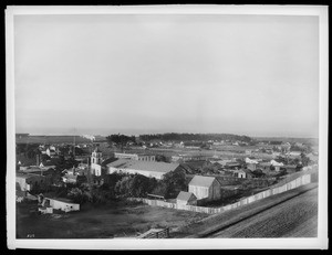 General view of grounds from hill to the northeast at the Mission San Buenaventura, 1904
