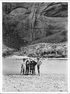 Group of prospectors on the Colorado River in Glen Canyon up from Lee's Ferry, Grand Canyon, ca.1900