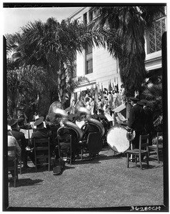 Band at the dedication of Simon Bolivar Plaza on Pan American Day, Los Angeles