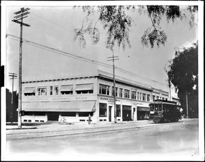 View of Hollywood Boulevard looking northeast from Cahuenga Avenue, showing the Hollywood National Bank, Los Angeles, ca.1911