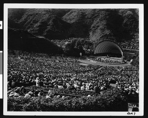 View of the Hollywood Bowl during a General Motors Concert looking toward the stage, 1936