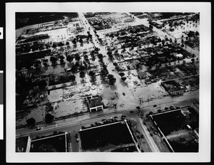 Aerial view of a flooded residential area in Buena Park, 1938