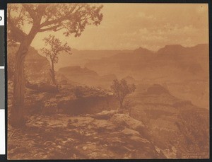 Sepia-colored view of the Grand Canyon from Grand View Point, Arizona, 1900-1930