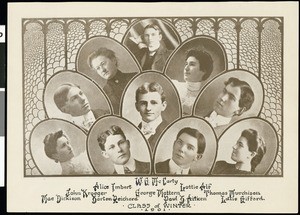 A collage of individual portraits of students of the winter class 1901 of an unknown school, 1901