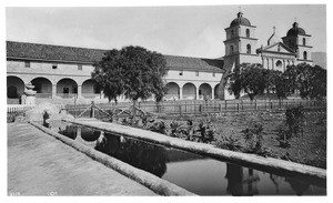 Indian wash place in front of Mission Santa Barbara, ca.1885