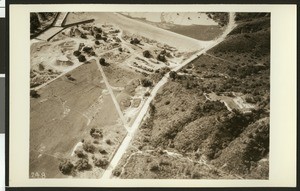 Aerial view of flooding near the Eaton Dam, ca.1930