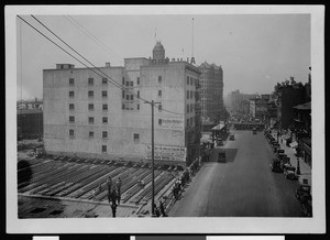 Birdseye view of the Alhambra Hotel after it was moved, 1924