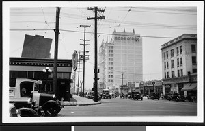 Street-level view of Washington Boulevard looking west from Main Street, Los Angeles, 1935