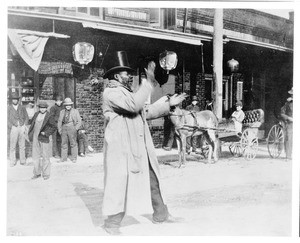 Portrait of preacher and politician, Pete "Niggar" Johnson in Chinatown, Los Angeles, ca.1888-1890