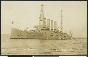 U.S. cruiser West Virginia in the harbor, San Diego, ca.1911