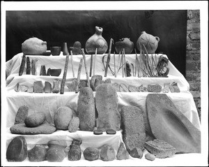 Collection of Cliff Dweller Indian pottery and other objects owned by Reverend G. Cole, ca.1900