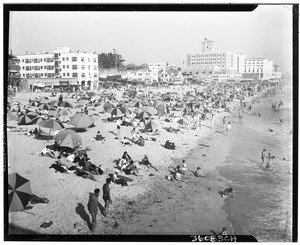 Bathers on the sand at Venice Beach