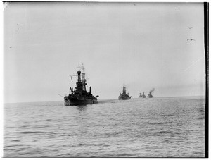 Line of battleships at sea
