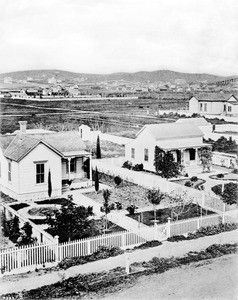 Birdseye view across Sonora Town, Los Angeles, ca.1870-1879