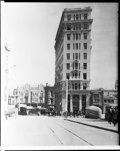 Bank of Italy Building at the junction of Temple Street, Main Street and Spring Street looking east, Los Angeles, 1926