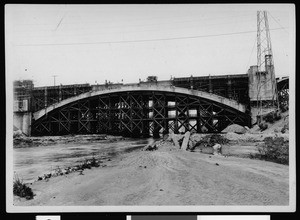 View of falsework during construction of the main arch of the Fourth Street Viaduct