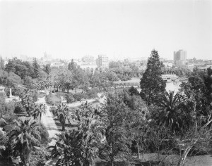 View of West Lake Park East (later MacArthur Park), Los Angeles, April 16, 1928