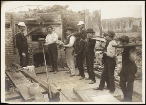 Ruins of a bake shop, showing bread being baked for refugees, San Francisco, April, 1906