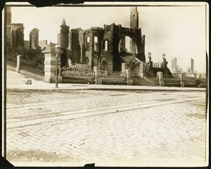 San Francisco earthquake damage, showing ruins of the Crocker Mansion on Nob Hill, 1906