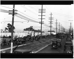 View of Santa Barbara Avenue (or Plaza?) looking east from Hoover Street, ca.1924