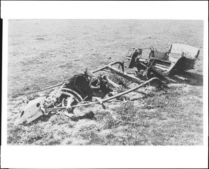 "A desert tragedy", the skeletal remains of a horse and buggy in the desert, ca.1900