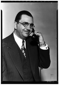 Portrait of Charles Bayer with a telephone, March 12, 1932