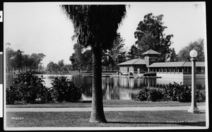 View of Lincoln Park (formerly Eastlake Park), looking across the lake to the boat house, ca.1924