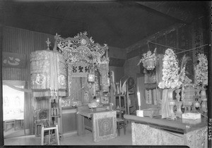 Interior view of Kong Chew Chinese Temple, Chinatown, November 1933