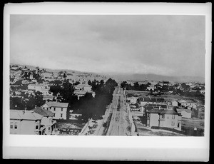 Panoramic view of Los Angeles looking north from Main Street and Sixth Street, ca.1882