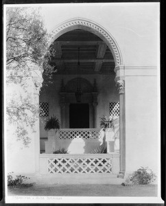 View of a courtyard at the athenaeum at the California Institute of Technology in Pasadena