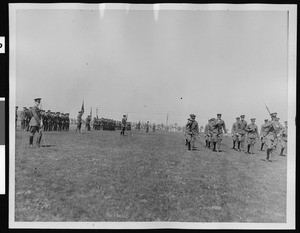 Soldiers marching and at attention in the Fairfax High School R.O.T.C., 1927